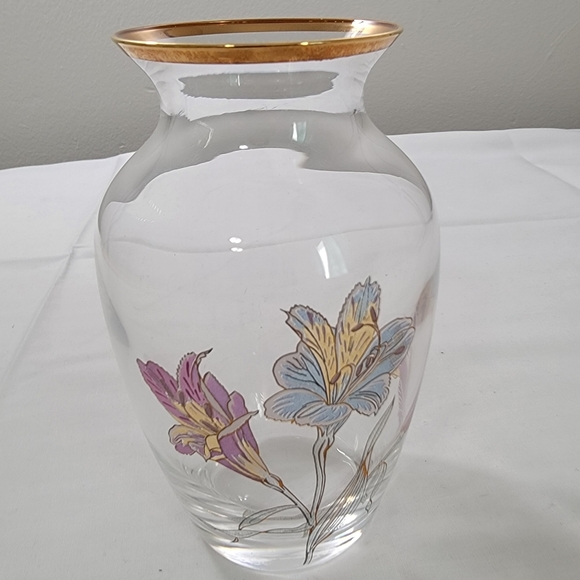 J G Durand Cristal D'Arques Crystal Enamel Lily 5" Vase France Original Box - Picture 7 of 11